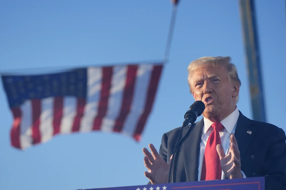 Republican presidnetial nominee former President Donald Trump speaks at a campaign rally at the Calhoun Ranch, Saturday October 12,2024, in Calif. (AP)