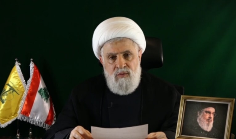 Deputy Secretary-General of Hezbollah Sheikh Naim Qassem in a televised speech on October 15, 2024. (Social media)