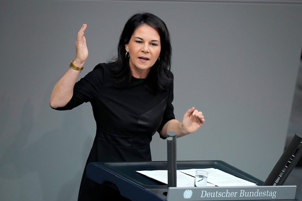 German Foreign Minister Annalena Baerbock speaks at the German parliament Bundestag in Berlin, Germany, Thursday, Oct. 10, 2024. (AP)