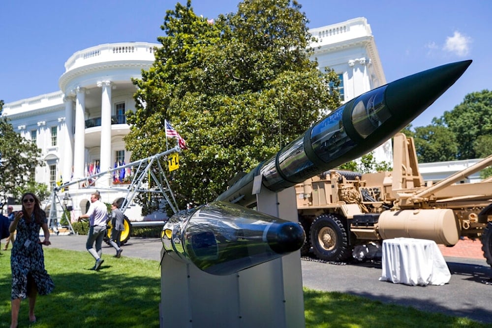 Lockeed Martin's Terminal High Altitude Area Defense (THAAD) anti-ballistic missile defense system, is on display during a Made in America showcase on the South Lawn of the White House, Monday, July 15, 2019, in Washington (AP)