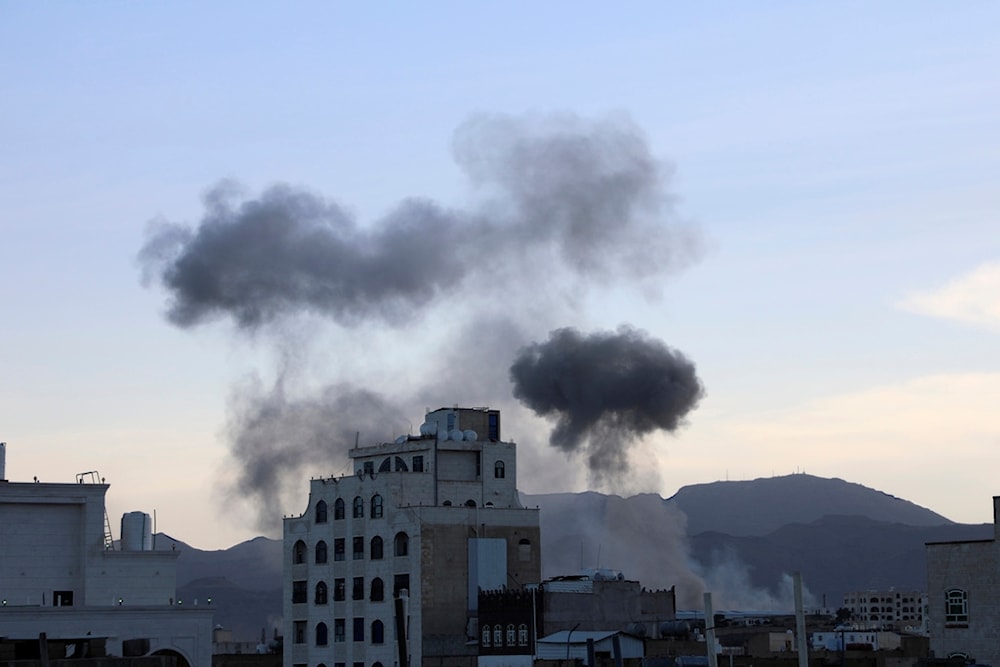 Smokes raise after U.S. aircraft and ships struck Yemeni strongholds in Sanaa, Yemen, Friday, Oct. 4, 2024. (AP)