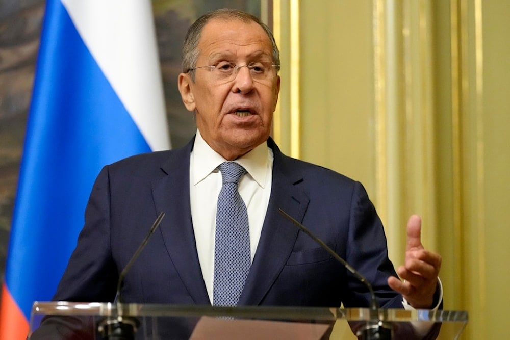 Russian Foreign Minister Sergey Lavrov speaks during a joint news conference with Egypt's Foreign Minister Badr Abdelatty following their talks in Moscow, Russia, Monday, Sept. 16, 2024. (AP)