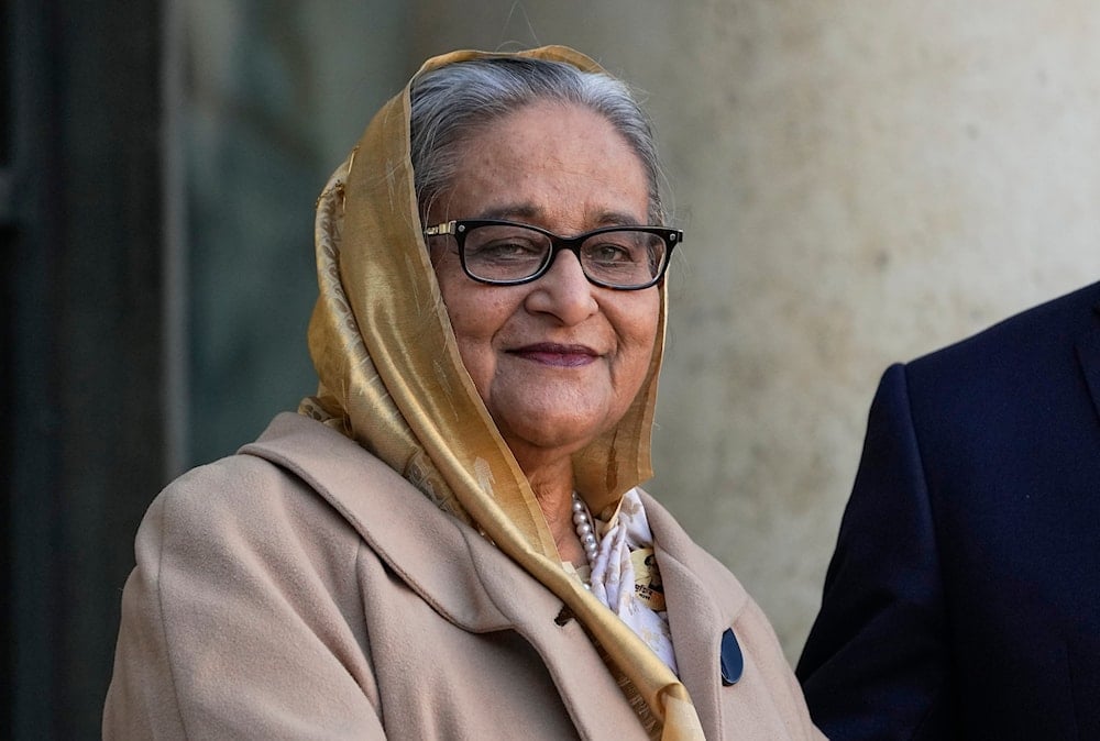 Prime Minister of Bangladesh Sheikh Hasina Wazed arrives at the Elysee Palace in Paris, on November 9, 2021. (AP)