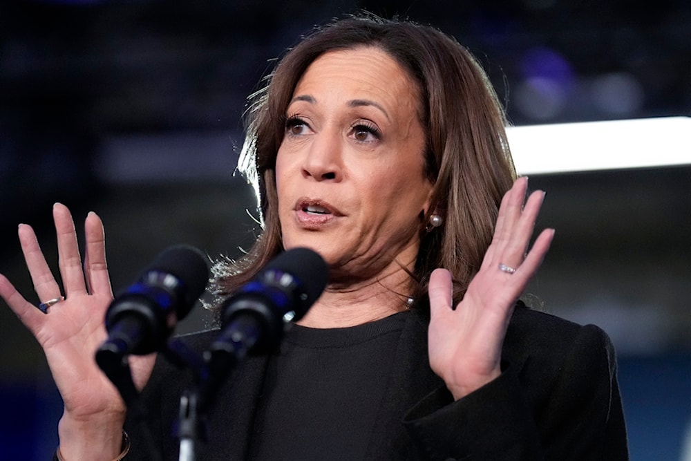 Democratic presidential nominee Vice President Kamala Harris speaks during a campaign event at the Oakland Expo Center, in Oakland County, Mich., Friday, Oct. 18, 2024. (AP)