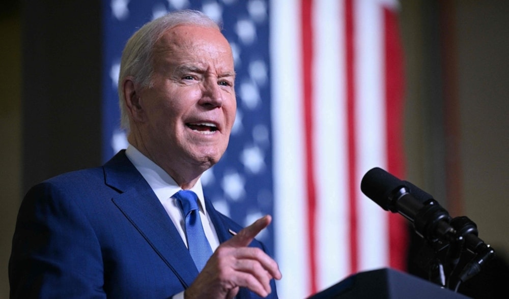 US President Joe Biden speaks at a program in Sturtevant, Wisconsin, on May 8, 2024. (AFP)