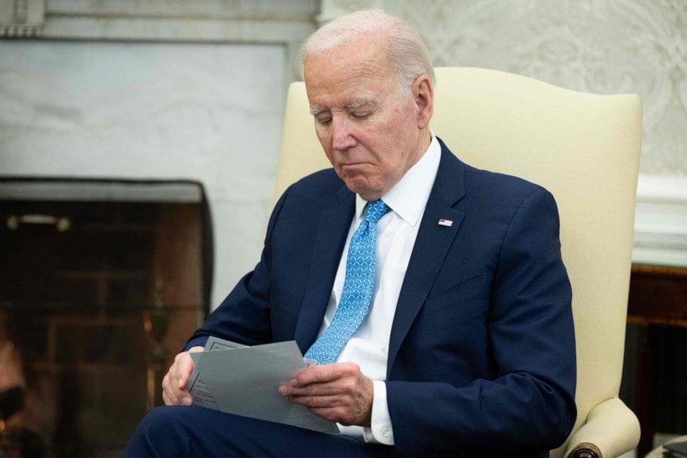 US President Joe Biden looks on during a meeting in the White House, Washington, D.C., March 1,2024. (AFP )