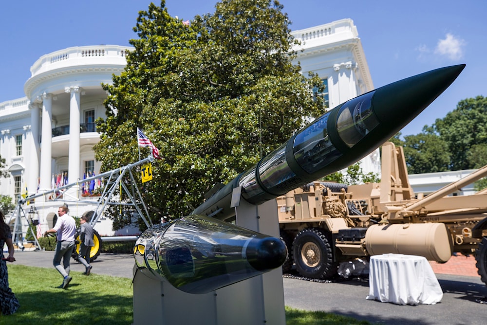 Terminal High Altitude Area Defense (THAAD) anti-ballistic missile defense system is displayed during a Made in America showcase on the South Lawn of the White House, on July 15, 2019, in Washington. (AP)