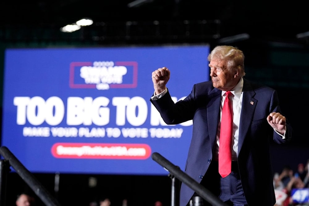 Republican presidential nominee former President Donald Trump dances at a campaign rally at Greensboro Coliseum, Tuesday, Oct. 22, 2024, in Greensboro, N.C. (AP)