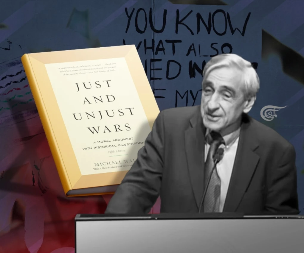 "However, unfortunately as many serious philosophers have noted, Walzer is also unwilling to fully apply his own analysis to Israeli behavior, especially towards the Palestinians." (Al Mayadeen English; Illustrated by Ali Al-Hadi Shmeiss)
