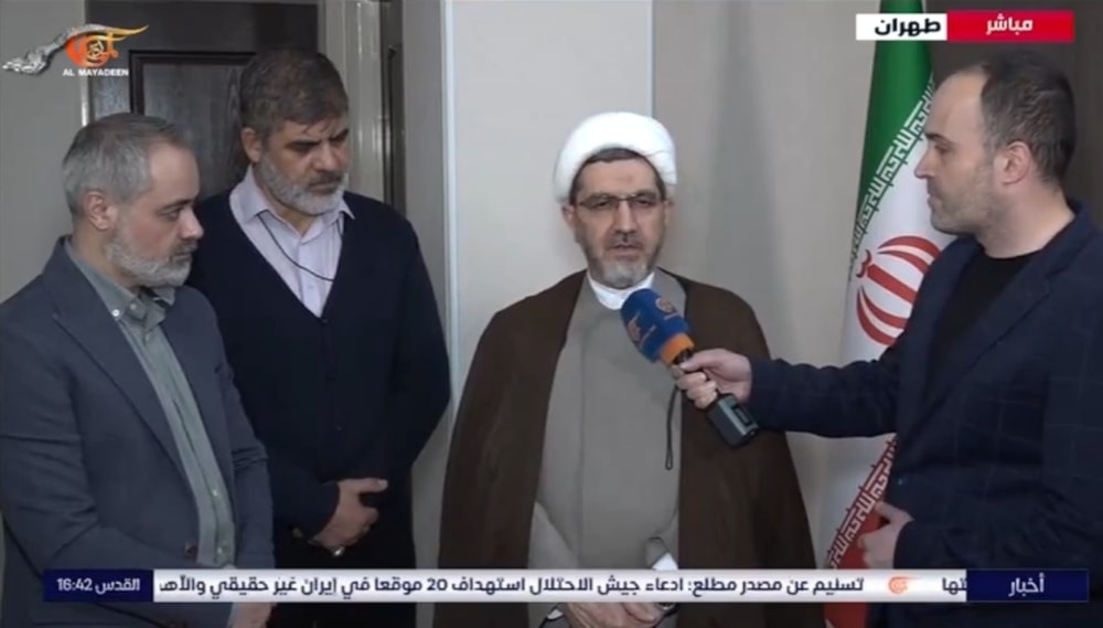 The Secretary-General of the Islamic Radio and Television Union, Sheikh Ali Karimian during an interview for Al Mayadeen on October 26, 2024 (Al Mayadeen screengrab)