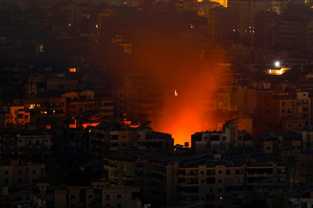 Smoke and fire rise from the site of an Israeli airstrike in the Southern Suburb of Beirut, Lebanon, Friday, October 25, 2024 (AP)