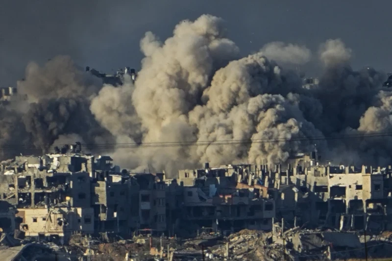 Smoke rises following an Israeli bombardment in the Gaza Strip, as seen from southern Israel, Saturday, Dec. 16, 2023. (AP)