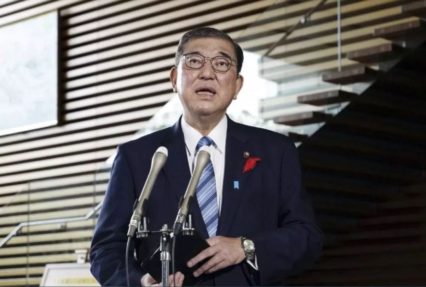 Japanese Prime Minister Shigeru Ishiba speaks in Tokyo on October 7. (AP)