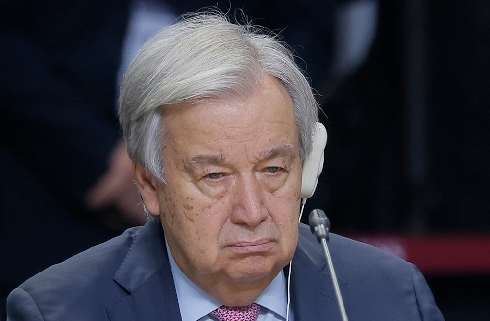 United Nations Secretary-General Antonio Guterres attends the Outreach/BRICS Plus format session at the BRICS Summit in Kazan, Russia, Thursday, October 24, 2024 (AP)