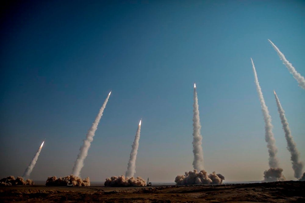 the Iranian Revolutionary Guard, missiles are launched in a drill in Iran on January 15, 2021. (AP)