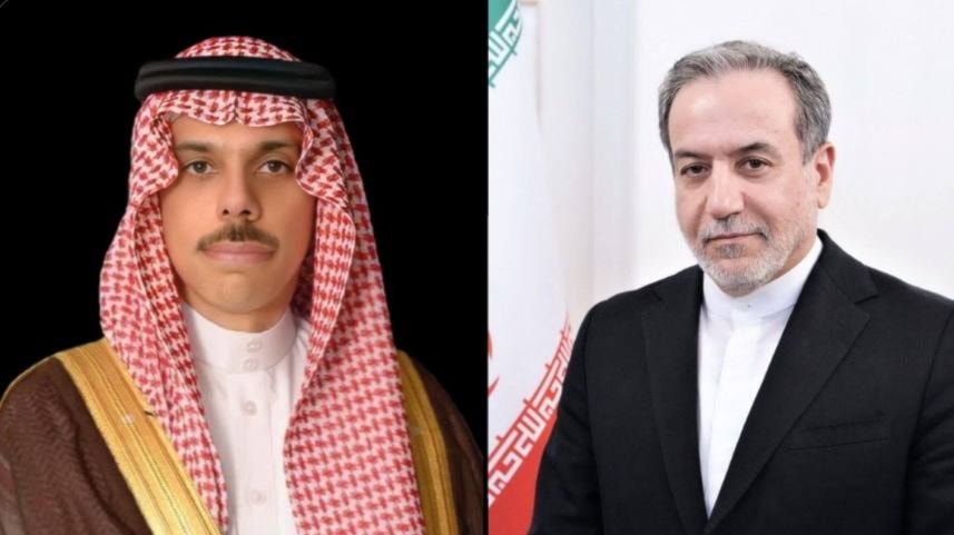 A collage of Saudi Arabian foreign minister, Faisal bin Farhat, and Iranian foreign minister Abbas Araghchi (Abbas Araghchi's Telegram Channel)