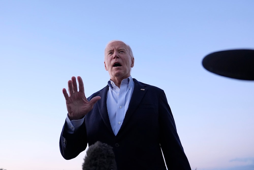 President Joe Biden speaks to reporters at Joint Base Andrews, Md., Thursday, Oct. 3, 2024, after returning from spending the day in Florida and Georgia to survey damage from Hurricane Helene. (AP)