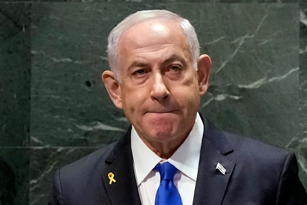 Israel occupation Prime Minister Benjamin Netanyahu listens to audience applause after his address to the 79th session of the United Nations General Assembly, Friday, Sept. 27, 2024. (AP)