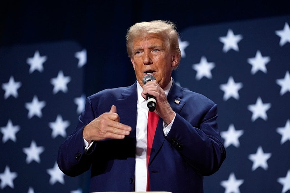 Republican presidential nominee former President Donald Trump speaks at a campaign town hall Friday, Oct. 4, 2024, in Fayetteville, N.C. (AP)