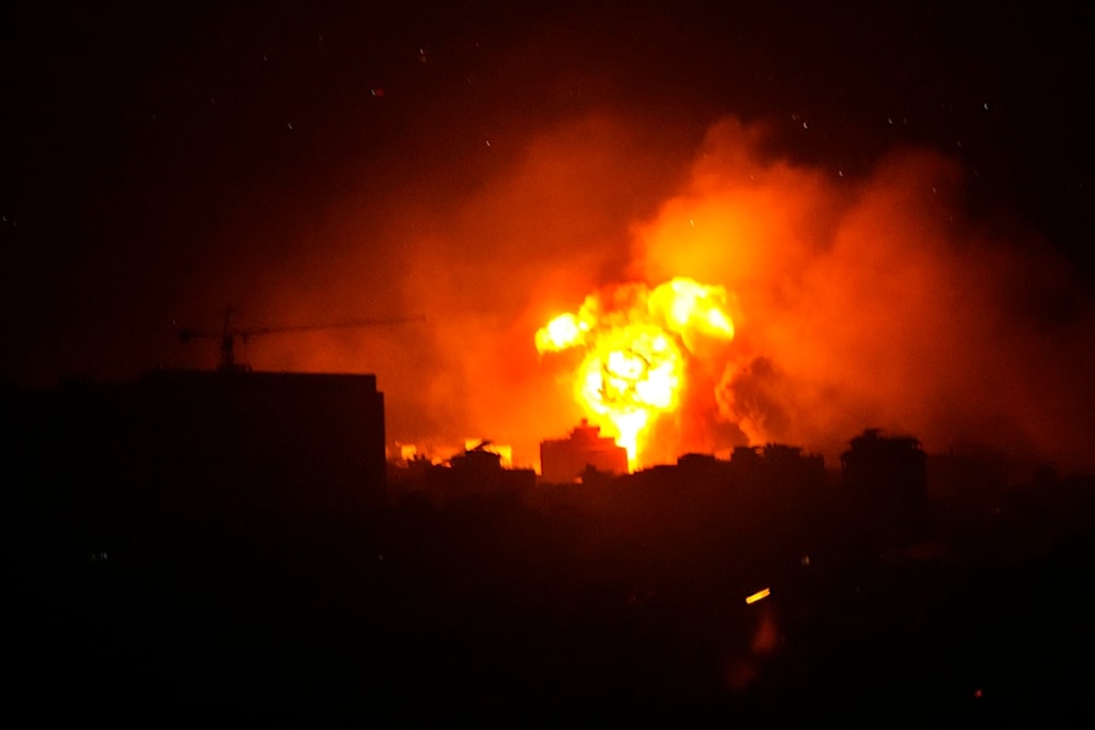 Flames and smoke rise from an Israeli airstrike in Dahiyeh, Beirut, Lebanon, early Sunday, Oct. 6, 2024. (AP)