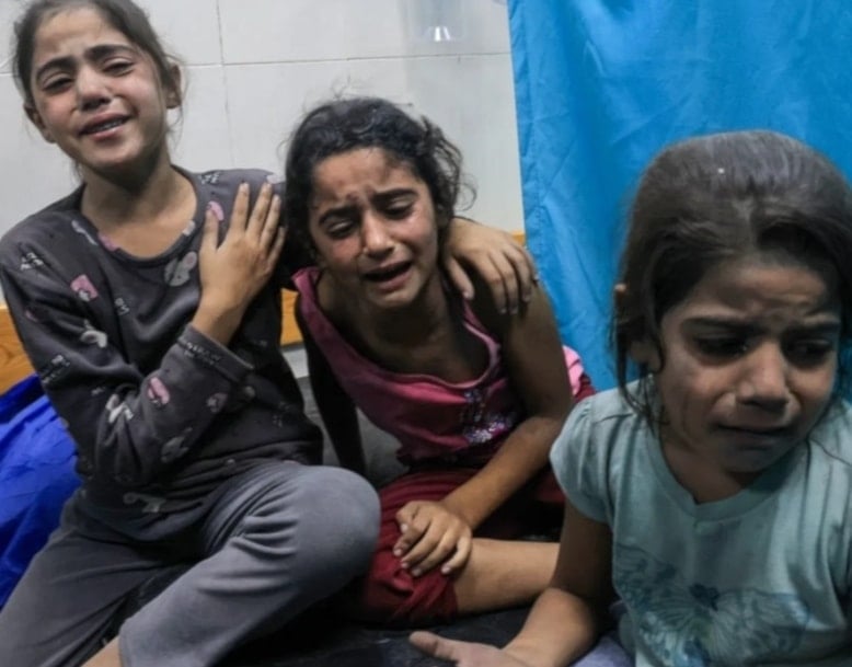 Palestinian children injured in an Israeli aistrike await treatment at the Nasser Hospital in Khan Younis in southern Gaza, on October 17,2023. (AFP)