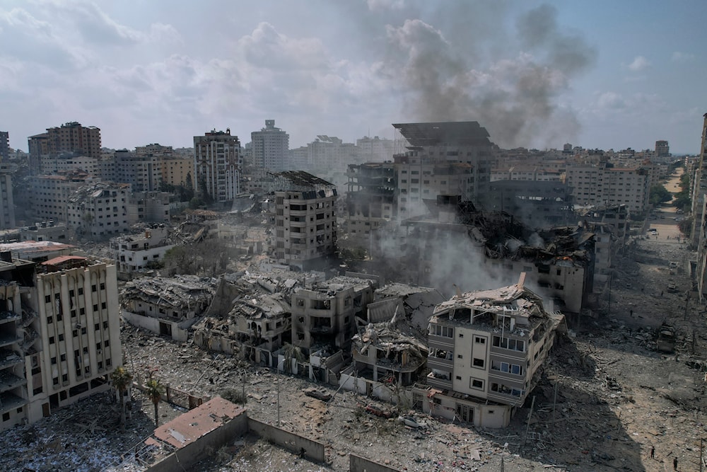 A view of the rubble of buildings hit by an Israeli airstrike, in Gaza City, on October 10, 2023. (AP)