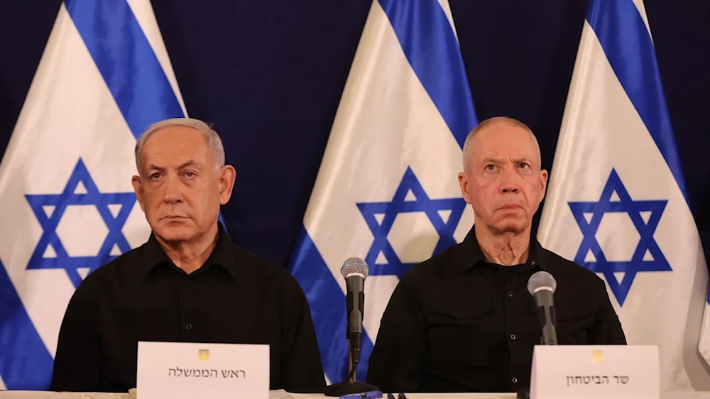  Israeli Prime Minister Benjamin Netanyahu (L) and Defense Minister Yoav Gallant attend a press conference in Tel Aviv on Oct. 28, 2023. (AFP via Getty Images)