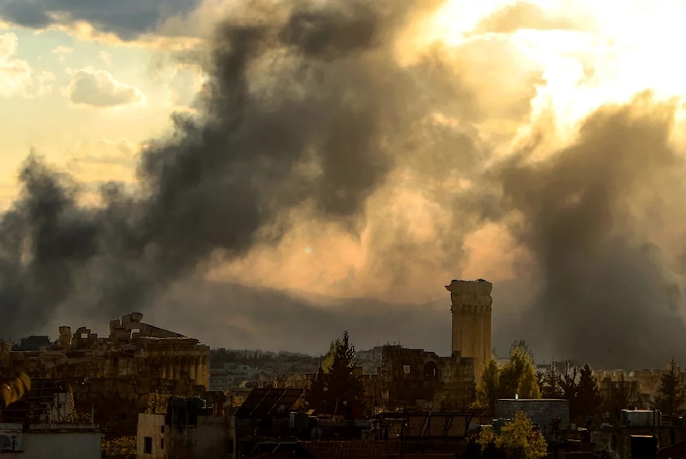 Smoke rises from the site of an Israeli airstrike that targeted an area on the outskirts of the eastern Lebanese city of Baalbek, in the Bekaa Valley, on Thursday. (AFP via Getty Images)