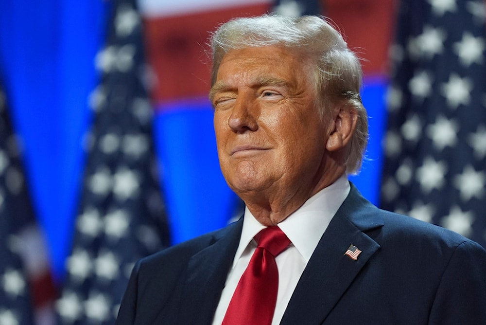 Republican presidential nominee former President Donald Trump listens at an election night watch party at the Palm Beach Convention Center, Nov. 6, 2024, in West Palm Beach, Fla. (AP)