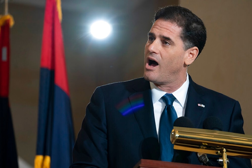 Ron Dermer, the then-Israeli Ambassador to the US, speaks at the United States Holocaust Memorial Museum, in Capitol Hill in Washington, April 29, 2019. (AP)