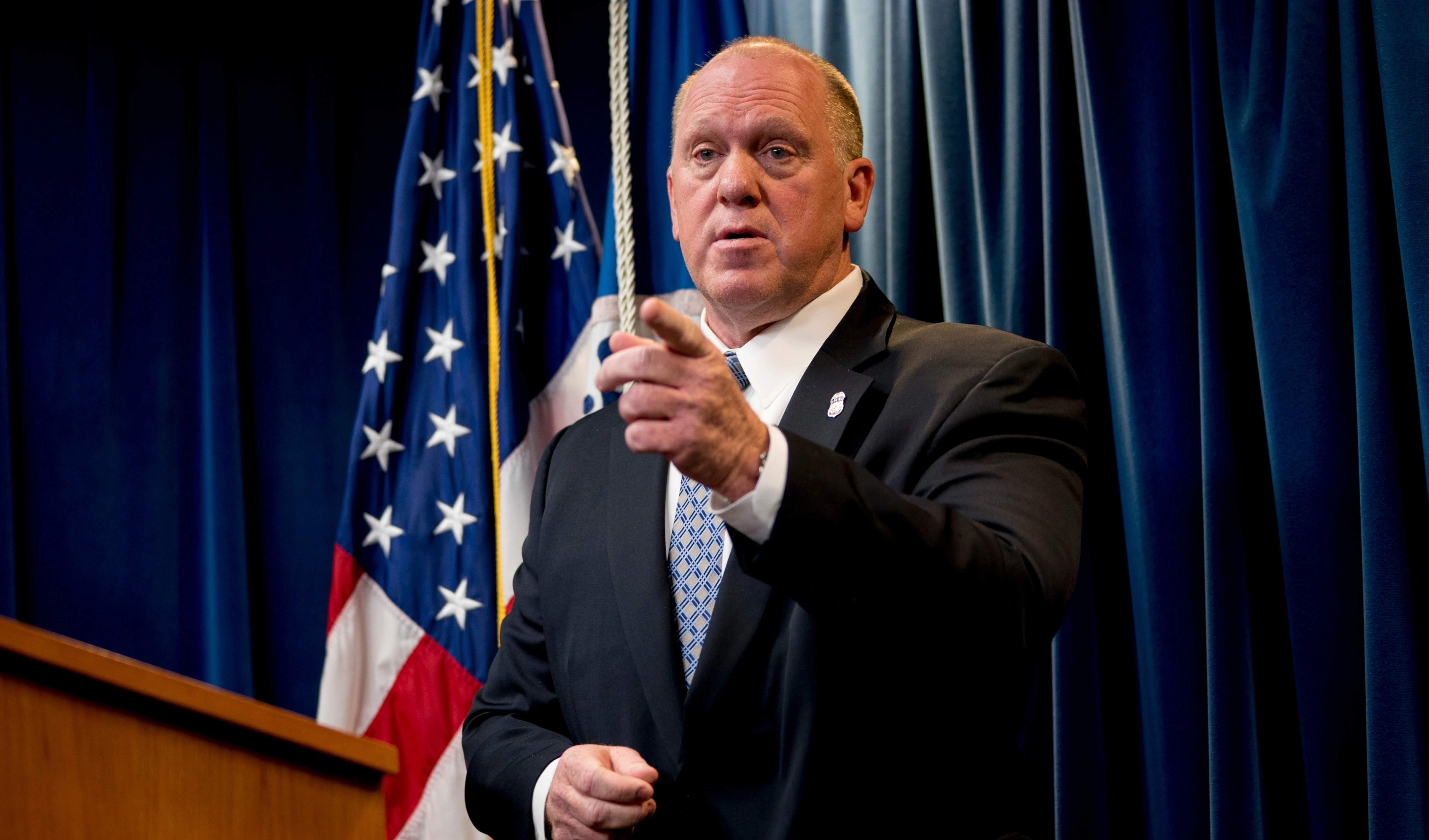 Acting Director for U.S. Immigration and Customs Enforcement Thomas Homan takes a question from a reporter at a Department of Homeland Security news conference at the Ronald Reagan Building in Washington, on December 5, 2017. (AP)