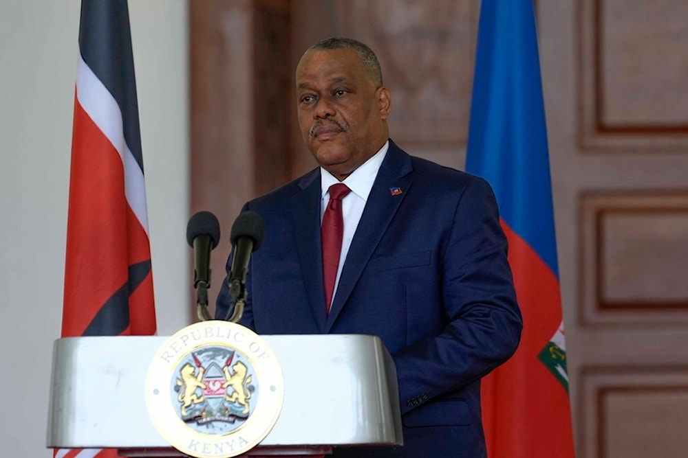 Haiti Prime Minister Garry Conille, speaks during a joint press conference with Kenya's President William Ruto at State House in Nairobi, Kenya, Friday, Oct. 11, 2024. (AP)