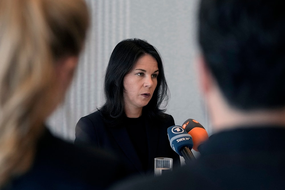 German Foreign Minister Annalena Baerbock, speaks during a news conference at the German Embassy in Dekwaneh, northern Beirut, Lebanon, Wednesday, Oct. 23, 2024. (AP)