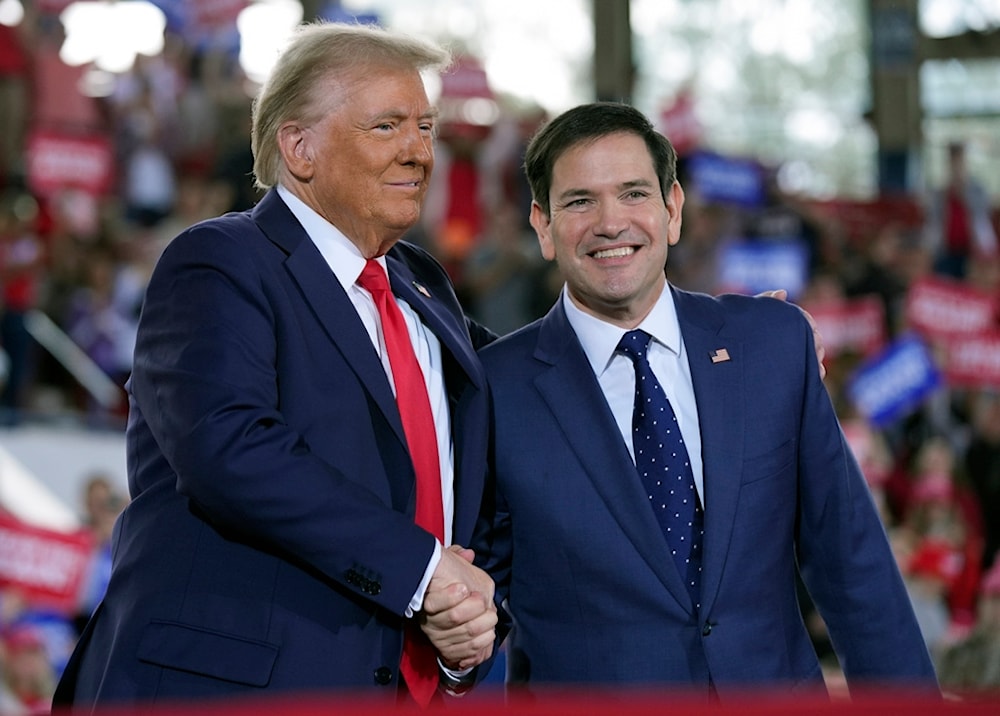 FILE - Republican presidential nominee former President Donald Trump greets Sen. Marco Rubio, R-Fla., during a campaign rally at J.S. Dorton Arena, Nov. 4, 2024, in Raleigh, N.C. (AP)