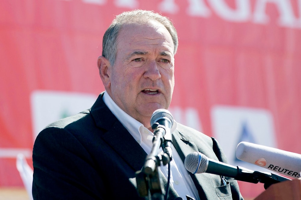 Arkansas Gov. Mike Huckabee speaks to the media in the West Bank settlement of Efrat, Aug. 1, 2018. (AP)