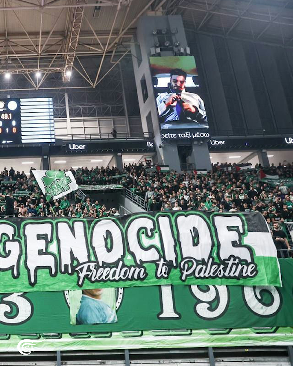 Greek fans display solidarity with Palestine at Maccabi Tel Aviv game