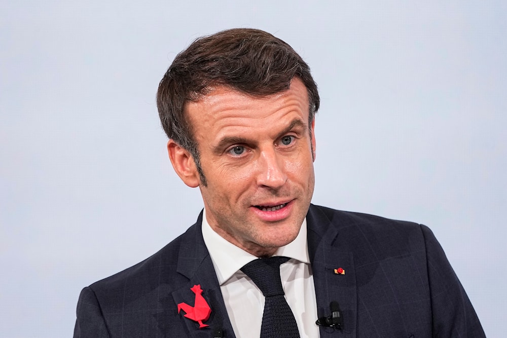 French President Emmanuel Macron speaks during the French Tech event at the Elysee Palace in Paris, on February 20, 2023. (AP)