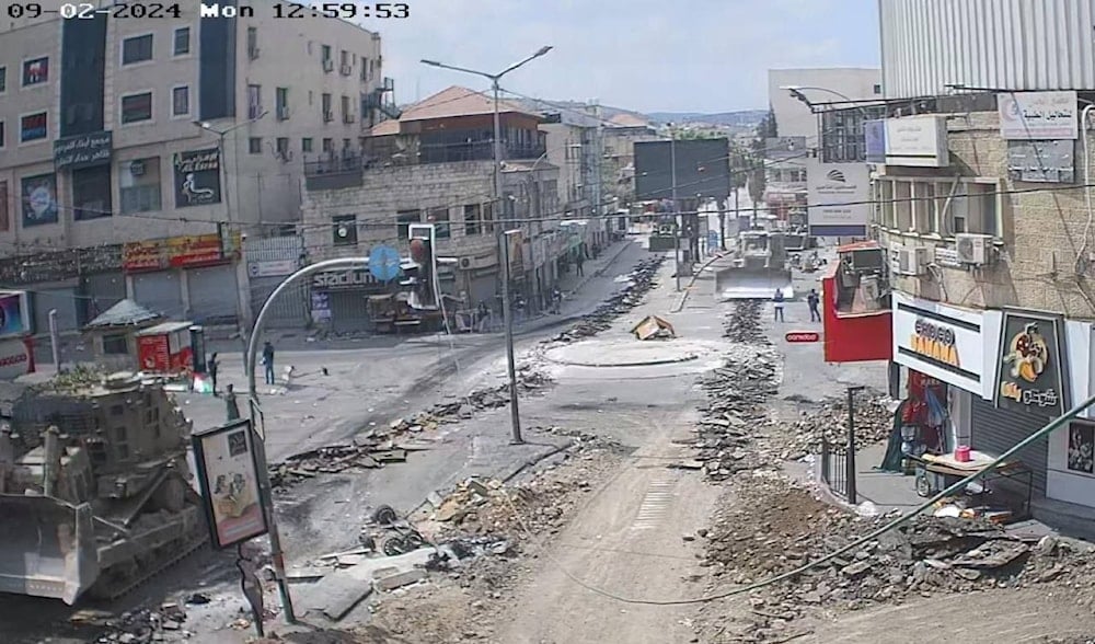 The Israeli military destroys infrastructure in the Jenin camp, as it continues its large-scale raid on the occupied West Bank on September 2, 2024. (Social Media)