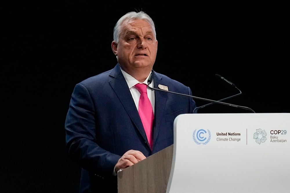 Hungary Prime Minister Viktor Orban speaks during a plenary session at the COP29 U.N. Climate Summit, Tuesday, Nov. 12, 2024, in Baku, Azerbaijan. (AP)