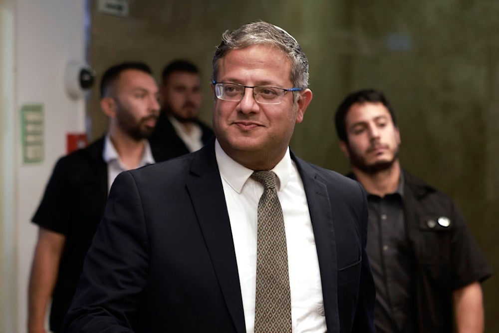 'Israel's' Police Minister Itamar Ben-Gvir arrives for a weekly cabinet meeting, at the Israeli occupation prime minister's office in al-Quds, occupied Palestine, Aug. 27, 2023. (AP)