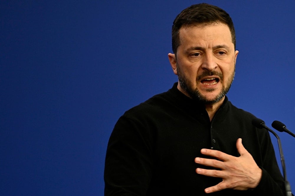 Ukraine's President Volodymyr Zelenskyy speaks during a press conference during the European Political Community (EPC) Summit at the Puskas Arena in Budapest , Hungary, Nov. 7, 2024. (AP)