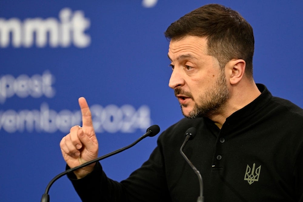 Ukraine's President Volodymyr Zelenskyy speaks during a press conference during the European Political Community (EPC) Summit at the Puskas Arena in Budapest, Hungary, Thursday, November 7, 2024 (AP)