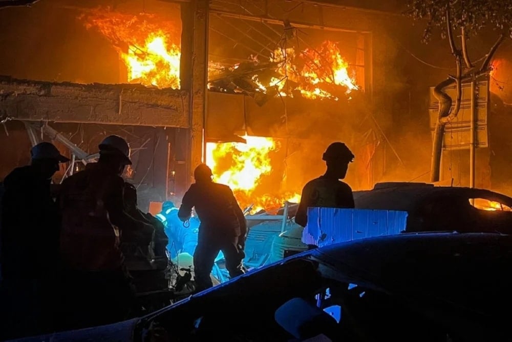 A fire broke out at the site of the Israeli airstrike that targeted Mar Elias Street, in the heart of the Lebanese capital, Beirut on November 17, 2024. (AFP)