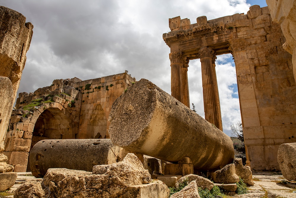 The Roman ruins of Baalbek, one of the best preserved in the world and a UNESCO world heritage site, is seen completely empty of visitors, in the Bekaa valley in Baalbek, Lebanon, on April 1, 2021. (AP)