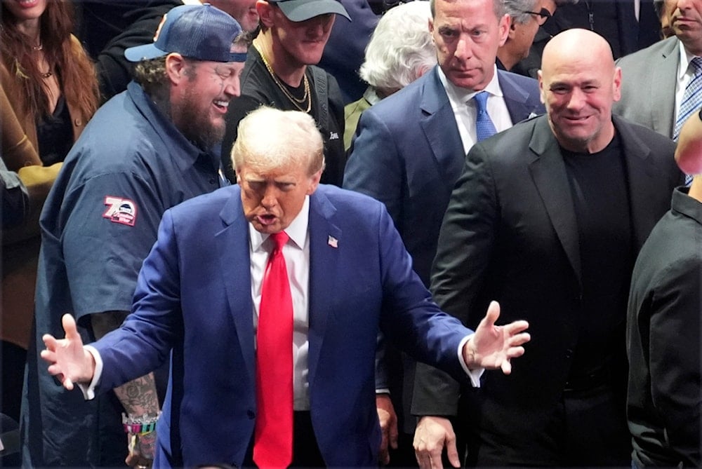 President-elect Donald Trump arrives at UFC 309 at Madison Square Garden, Saturday, Nov. 16, 2024, in New York, followed by Dana White. (AP)