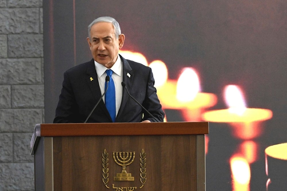 Israeli Prime Minister Benjamin Netanyahu speaks at the Knesset in occupied al-Quds, Monday, Oct. 28, 2024. (Debbie Hill, Pool Photo via AP)