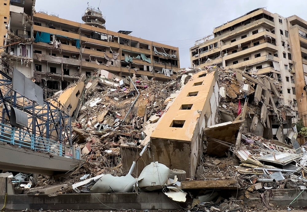 A destroyed building that was hit in an Israeli airstrike on the Southern Suburb of Beirut, Lebanon, Tuesday, November 19, 2024 (AP)