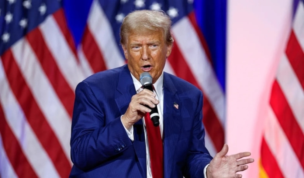 Former President Donald Trump speaks during a town hall meeting in La Crosse, Wisconsin, on August 29, 2024. (AFP)