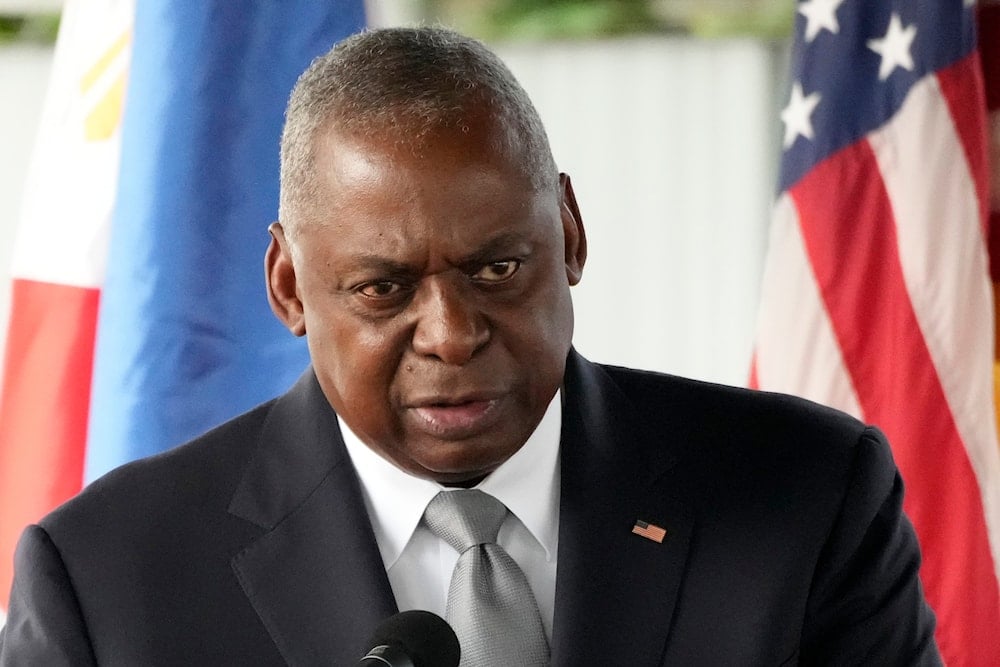 U.S. Defense Secretary Lloyd Austin delivers a speech during a groundbreaking ceremony for the Combined Coordination Center at Camp Aguinaldo military headquarters in Quezon City, Philippines Monday, Nov. 18, 2024.