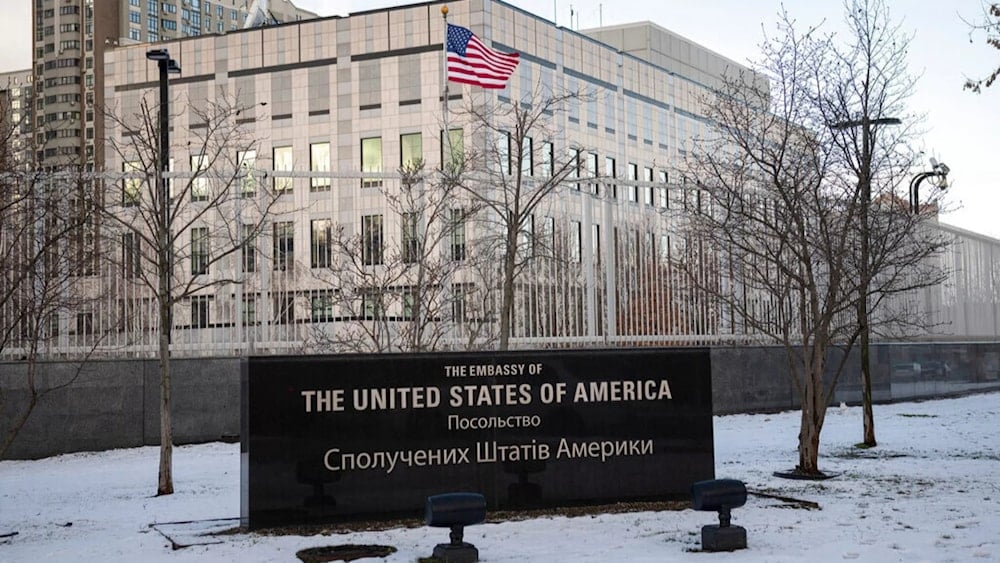  A view of the U.S. Embassy in Kyiv, Ukraine, Saturday, Feb. 12, 2022. (AP)